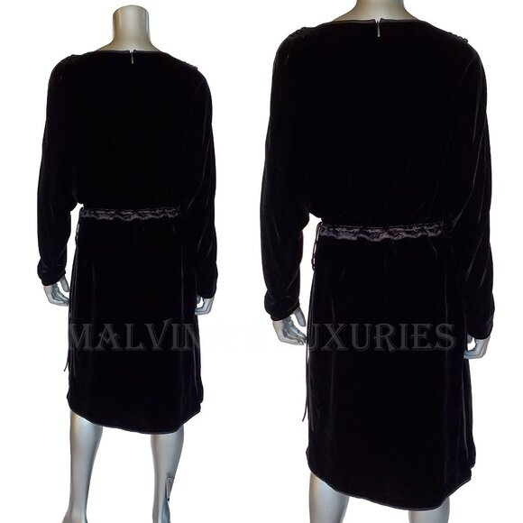 GUCCI DRESS VELVET DRAWSTRING MIDI BLACK LONG SLEEVE sz IT 44 US 8 - Picture 6 of 12